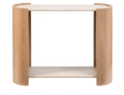 Productafbeelding van CALICOSY - Sidetable met travertin- en houtafwerking, 100 cm breed - IZIA