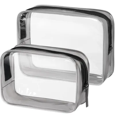 Obrázok produktu pre TRANKIELO® - Priehľadné toaletné tašky, 2 kusy – PVC, vodeodolné, vhodné do príručnej batožiny, prenosné a opakovane použiteľné