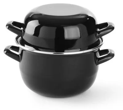 Produktbild von 6x Emaille Muscheltopf mit Deckel, schwarz emailliert, 2,5L, Ø 20 cm