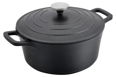 Immagine prodotto di Commichef, pentola rotonda, teglia da forno, nera, in alluminio pressofuso, con coperchio, capacità 24 cl