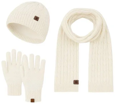 Produktbild von Ultiluxe Winterset - Mütze und Schal - 3-teiliges Set - Uni - Warm gefüttert - Modisch Zubehör - Gegen Kälte und Wind - Größe Einheitsgröße - Weiß/