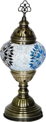 Imagen del producto de Lámpara de mesa estilo mosaico oriental, color azul claro, 30 cm de alto, 13,5 cm de diámetro, casquillo E14 para bombillas LED y fluorescentes