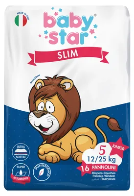 Obrázok produktu pre PANNOLINI BABYSTAR SLIM, plienky pre deti, veľkosť 5, váha 12-25 kg, balenie 16 kusov