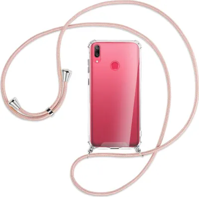 Produktbild von Handykette Backcover-Schutzhülle mit Band (Metall silberfarben) für Huawei Y7 2019, Y7 Prime 2019 - roségold