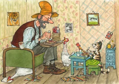 Produktbild von Postkarte "Pettersson und Findus: Pettersson und Findus essen Pfannkuchen"