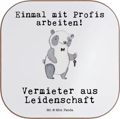 Produktbild von Mr. & Mrs. Panda Tassen Untersetzer Vermieter Leidenschaft - Weiß - Geschenk, Tischuntersetzer, Coaster, für Gläser, gläseruntersetzer, Holzuntersetzer