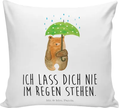 Produktbild von Mr. & Mrs. Panda Kissen 40x40 Bär Regenschirm - Weiß - Geschenk, zier, Freunde, Familie, Polster, Liebeskummer, Teddy, für sofa, kuschelkissen, Spruch, Partner, Liebe