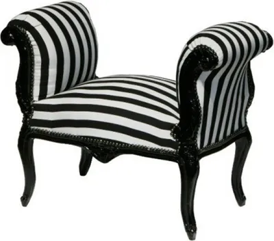 Produktbild von Casa Padrino Barock Schemel Hocker Schwarz / Weiß Streifen / Schwarz - Sitzbank