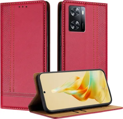 Produktbild von Handyhülle für OPPO A57 4G Leder Flip Klappbare Schutzhülle mit Standfunktion Rot