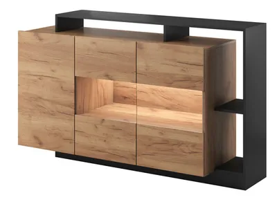 Image de Buffet Alva 155 cm, finition Craft Gold Oak anthracite, 3 portes