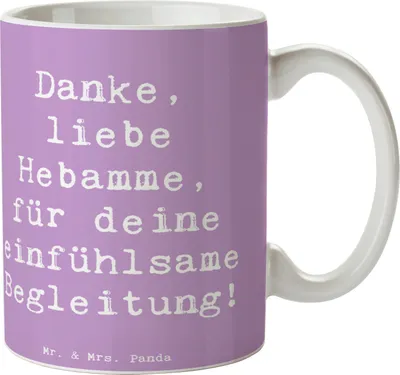 Produktbild von Mr. & Mrs. Panda Trinkbecher Spruch Liebe Hebamme - Lavendeltraum - Geschenk, Unterstützung, Aufmerksamkeit, Danke, Keramiktasse, Dankbarkeit, Pott, Sicherheit, Teetasse