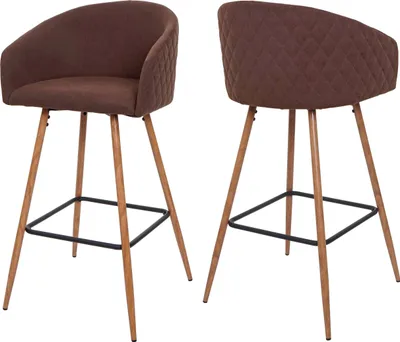 Immagine prodotto di set di 2 sgabelli da bar HWC-D72, sgabello da bancone sgabello da cucina con schienale, metallo effetto legno ~ tessuto/tessuto, marrone