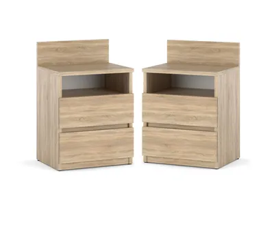 Produktbild von Nachttisch 2er Set 40x59x32cm - Nachttischschrank für Schlafzimmer - Nachtkommode mit Schubladen - Beistellschrank - Schlafzimmer Nachttisch Eiche Sonoma