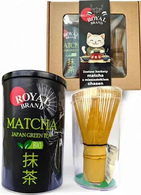 Zdjęcie produktu dla Zestaw Royal Brand Matcha 100 g organicznego proszku Matcha i trzepaczka Matcha w pudełku upominkowym Herbata Matcha w proszku Organiczna oryginalna zielona herbata z Japonii Japoński ideał