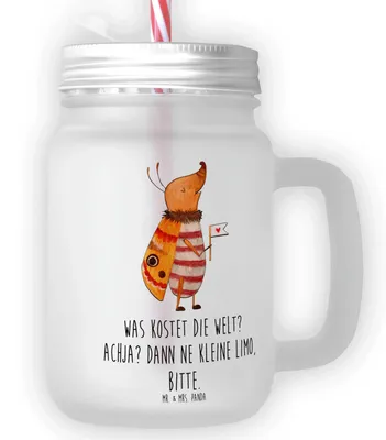 Produktbild von Mr. & Mrs. Panda Mason Jar Nachtfalter Fähnchen - Transparent - Geschenk, glas mit deckel, Trinkglas, Becher, Spruch Witzig, Süß, Lustig, Käfer, Cocktailglas, dessertglas