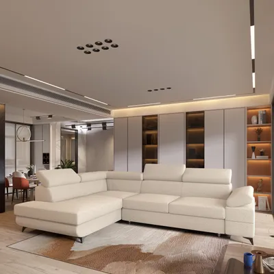Produktbild von Masseno Ecksofa FAVIEN L-S mit Schlaffunktion L-Form, Sofa mit Bettkasten, Wohnzimmersofa, Couch, Soffa, Bettsofa, Couchgarnitur- Creme, QUELLE 02