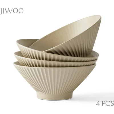 Produktbild von Schüssel-Set 4er Ø20 cm Japanische RamenSchüsseln Keramik Suppenschüssel Suppenteller 4 personen Salatschüsse MattGlasur mikrowellen spülmaschinenfest
