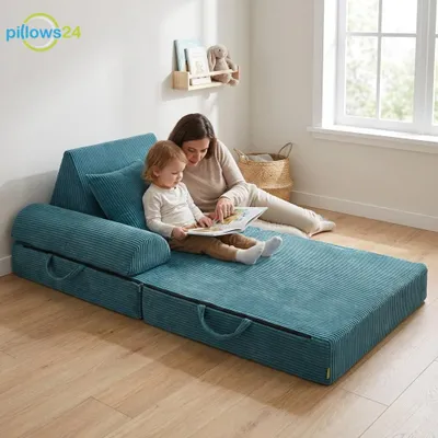 Produktbild von Pillows24 – Spielsofa für Kinder aus Cordstoff | Kindersessel mit waschbarem Bezug | Kindersofa für Spielzimmer – Hergestellt in der EU, Gelb