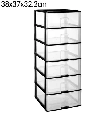 Obrázek produktu pro Stohovatelná zásuvková skříň – úložný box – 6 černých zásuvek – 38 × 37 × 93,2 cm – 4 přihrádky – PP – Všestranné použití
