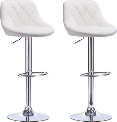 Image de Tabourets de bar design – Blancs – Ergonomiques – Avec dossier – Réglables en hauteur – Lot de 2