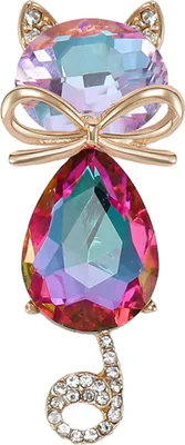 Produktbild von Niedliche Brosche in Katzenform mit Schleife, glänzender Kunstkristall, eingelegte Anstecknadel, Anzug, Revers, Abzeichen, Schmuck, Geschenk, Mantelzubehör