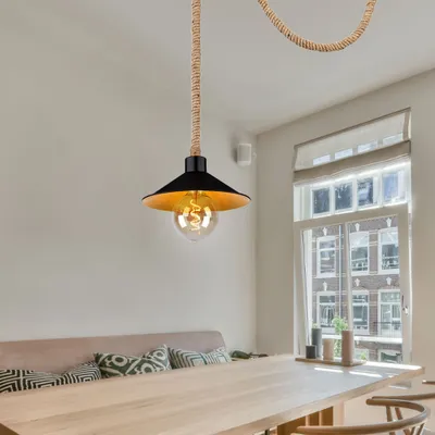 Produktbild von Hängeleuchte, Hanfseil, schwarz, gold, H 120 cm
