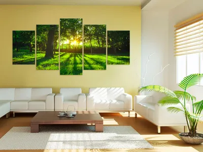 Produktbild von Akustikbild Wald 200x100 cm Bilder Akustikschaum Hochleistungsschallabsorber Schallschutz Leinwand 5 tlg Wandbild Raumakustik Schalldämmung c-A-0076-b-n