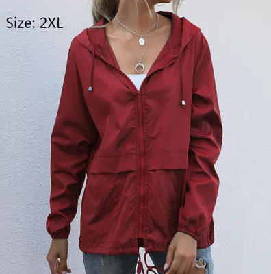 Obrázek produktu pro Dámská nepromokavá lehká bunda do deště Prodyšná skládací větrovka Softshellová bunda na kolo s kapsami, červená, 2XL