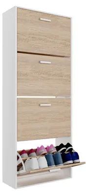 Immagine prodotto di CASABEL Scarpiera 24 paia, ante legno chiaro e struttura bianca, grande capacità, ripiani regolabili, salvaspazio