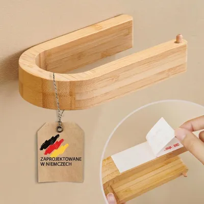 Zdjęcie produktu dla DEKAZIA® Uchwyt na papier toaletowy z bambusa | Uchwyt na papier toaletowy z drewna | Uchwyt na papier toaletowy z bambusa | Uchwyt na rolkę papieru toaletowego bez wiercenia | Uchwyt na papier toaletowy z drewna | Toaleta
