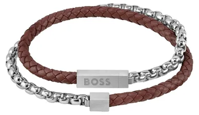 Image de BOSS Bijoux pour hommes - Bracelet en cuir et acier marron