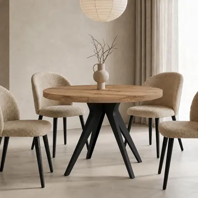 Image de Table ronde VENTO 100 cm, extensible jusqu'à 200 cm, pour la cuisine, la salle à manger ou le salon, chêne Wotan/noir