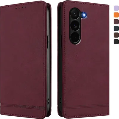 Produktbild von Hülle für Samsung Galaxy Z Fold 6, Retro Kunstleder Ständer Klapphülle mit Kartenfächer und Magnetische Rot