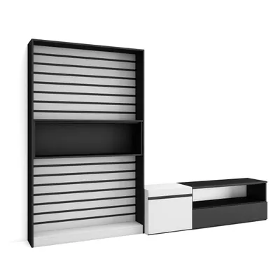 Image de COZY Ensemble Meuble TV, 260x35x186cm, Pour les TV jusqu'à 65", Salon Complet, Blanc et noir