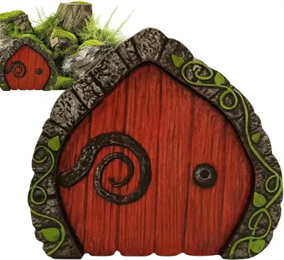 Productafbeelding van Miniatuur Feeëndeur - Sprookjesdeur Tuindecoratie - Tuin Aankleden - Betoverend Sprookjesontwerp - 11B x 05D cm - Natuurlijk Hout