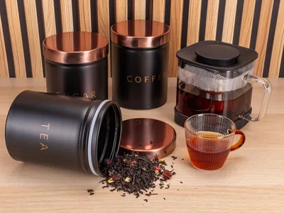 Produktbild von Set Von Küchenbehältern Set Behälter Für Kaffee, Tee, Zucker Und Kamille