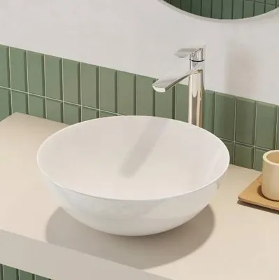 Produktbild von ECOLAM Waschbecken Luqa 40 cm weiß matt rund Keramik Aufsatzwaschbecken Waschschale white