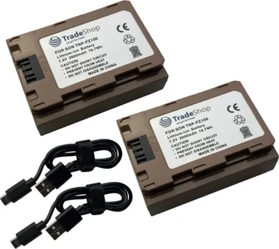 Produktbild von 2x Trade-Shop Li-Ion Kamera-Akku 7,2V / 2600mAh Typ-C NTC V1 kompatibel mit Sony Ilce 9, 7 III, 7M3, 7M3K, 7RM3, 7RM4, 6600, Akkugriff VG-C3EM, VG-C4EM