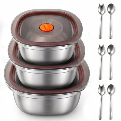Edelstahl-Lebensmittelbehälter-Set 1,5L, 2L, 2,5L mit Besteck