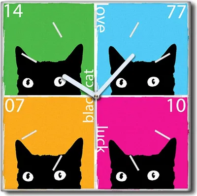 Produktbild von Coloray Uhr auf Leinwand 30x30 cm Wand Uhr Dekoration Wohnzimmer Segeltuch weiße Zeiger -Katze Abstraktionskunst