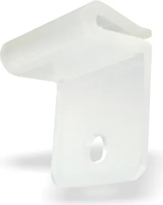 Produktbild von Deckenclip für Rasterdecken für 24 mm T-Profil | vertikale Lasche 90° | mit Öse Ø5 mm | Plastik transparent