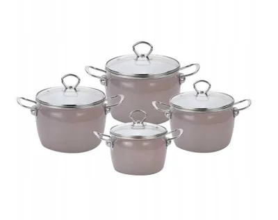 Produktbild von Emaille Topfset 8-teilig Mokka Kochtopf Set mit Glasdeckel Induktion Gas Emaille-Garnitur 2L - 5,5L