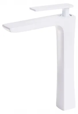 Produktbild von Aufsatz-Waschtischarmatur Bad weiß rechteckig hoch Wasserhahn weiß matt 24x16 Messing