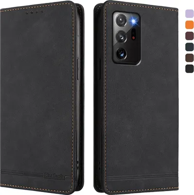 Produktbild von Hülle für Samsung Galaxy Note 20 Ultra, Retro Kunstleder Ständer Klapphülle mit Kartenfächer und Magnetische Schwarz
