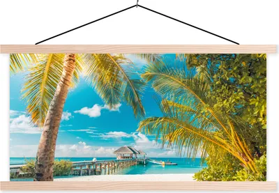 Produktbild von MuchoWow® Textilposter Tropisch - Strand - Palme 120x60 cm mit holzfarbenen Rahmen - Klemmleiste
