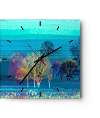 Produktbild von Wanduhr - Quadrat - Glasuhr - Bäume Wiese Sommer - 40x40cm - Schleichendes Uhrwerk - Lautlos - zum Aufhängen bereit - Dekoration Modern - Wanddekoration aus Glas - C3AC40x40-4100
