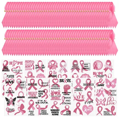 Pink Ribbon Kit: 100 Anstecknadeln + 10 Tattoos