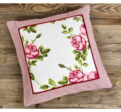 Immagine prodotto di Copricuscino rose fiori rosso bianco cotone 30x30 cm