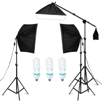 Obrázok produktu pre Súprava na fotografovanie, veľkosť softboxu 50x70cm, nastaviteľný statív 2M, 3 kusy 135 W