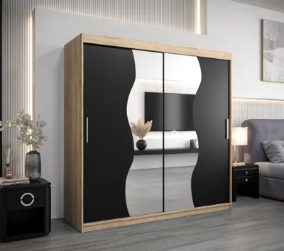 Produktbild von Kleiderschrank ROZALIE – Breite 200 cm, Eiche sonoma / schwarz